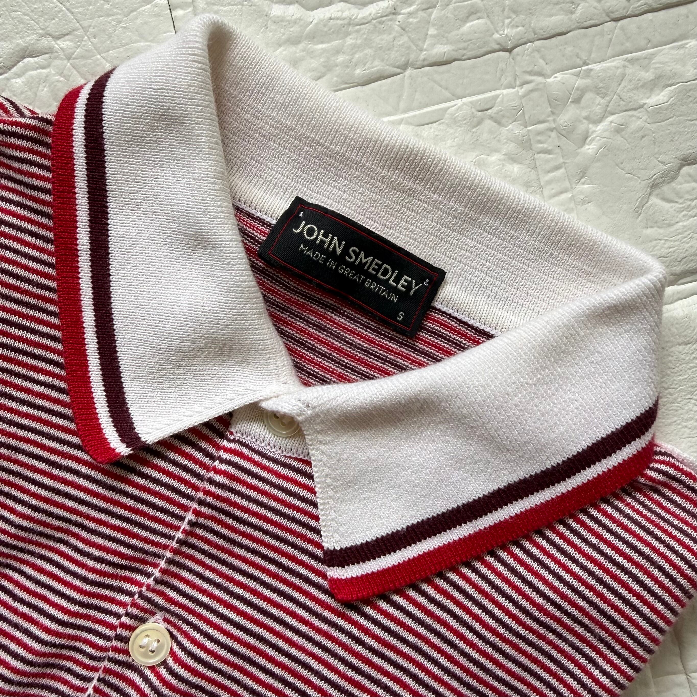 ジョンスメドレー シーアイランドコットン ボーダー 半袖ニットポロ S 英国製 JOHN SMEDLEY シーアイランドコットン マルチボーダー 半袖 ニット