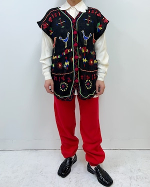 90s embroidery birds vest