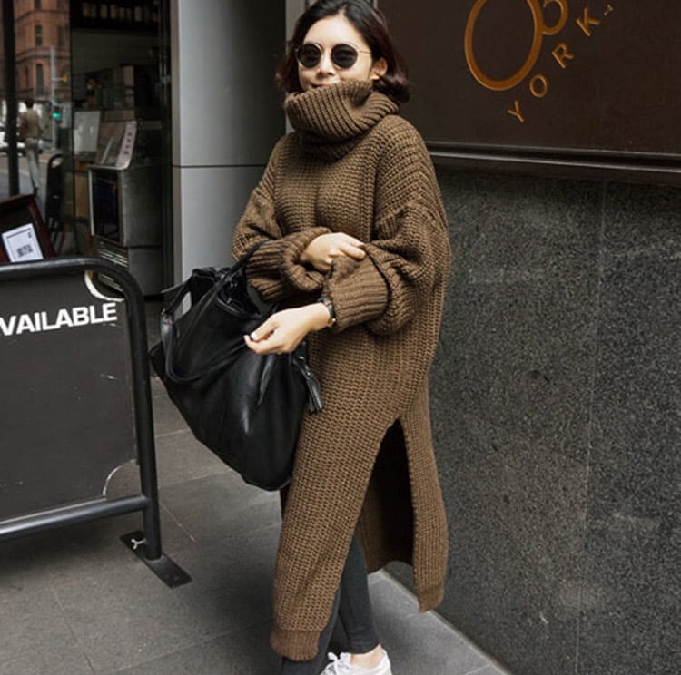 2018秋新作！大人カッコいい、ざっくりリブ編み、タートルネックの
