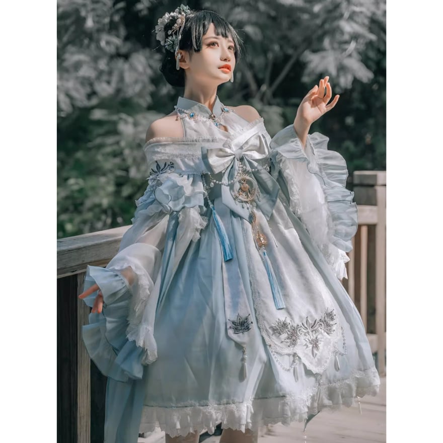 ゴスロリ系 華ロリ 着物風 セットアップ ワンピース シャツ ガーリー かっこいい ゴスロリ通販 With U 華ロリ 中華ロリータ セットアップ ダーク