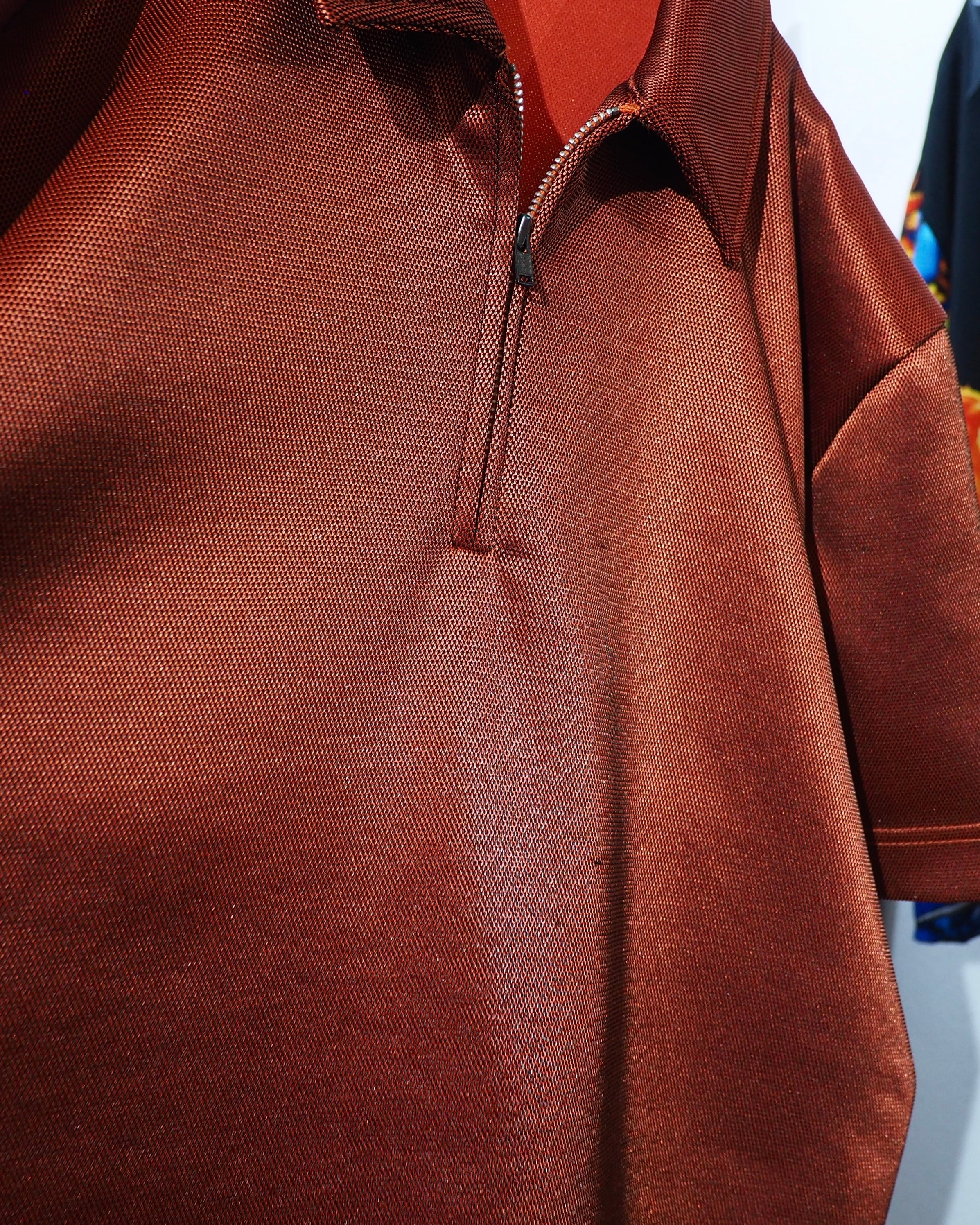 1990s " Paul Smith " Glossy Blood Orange color vintage Half zip SS Polo shirt