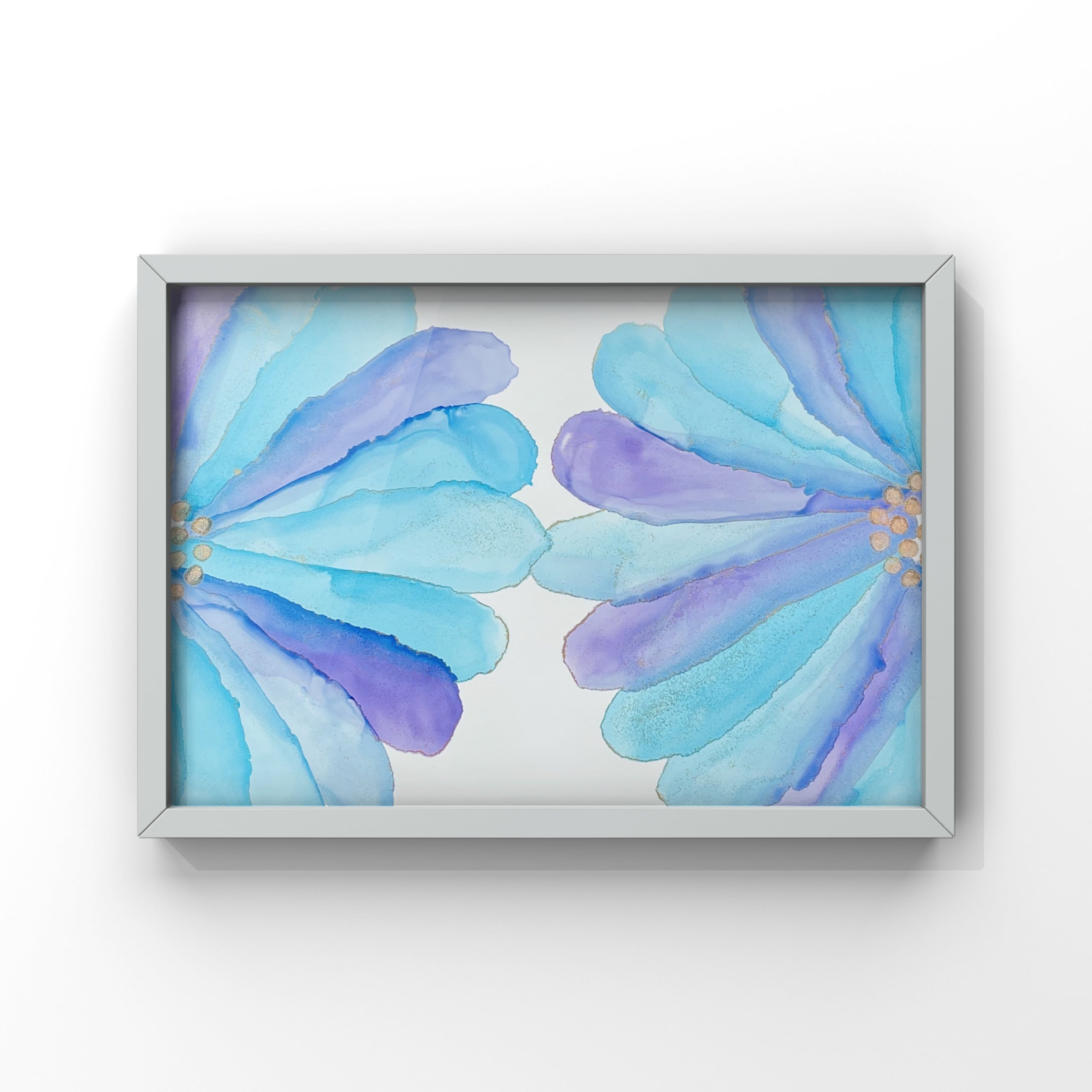 ブルーFlower アルコールインクアート お花 癒し 元気 明るい | 開運