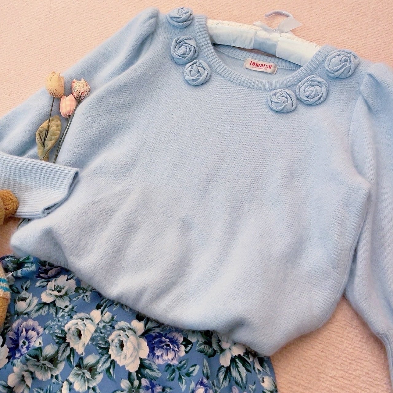 light blue rose knit sweater
