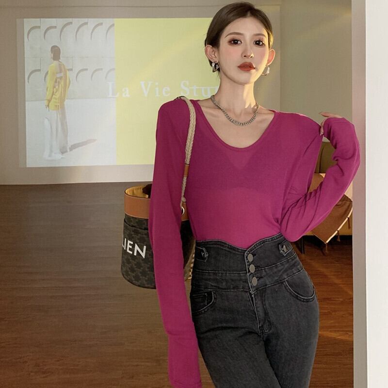 オータム薄手ルーズショートTシャツ トップス ロング 秋物 ピュア ガールズファッション76523497969