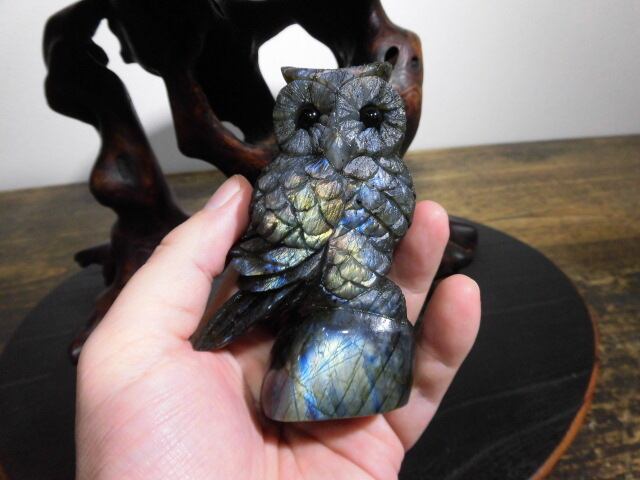 福を呼ぶ【送料無料】【高品質】ラブラドライトふくろう　no.3