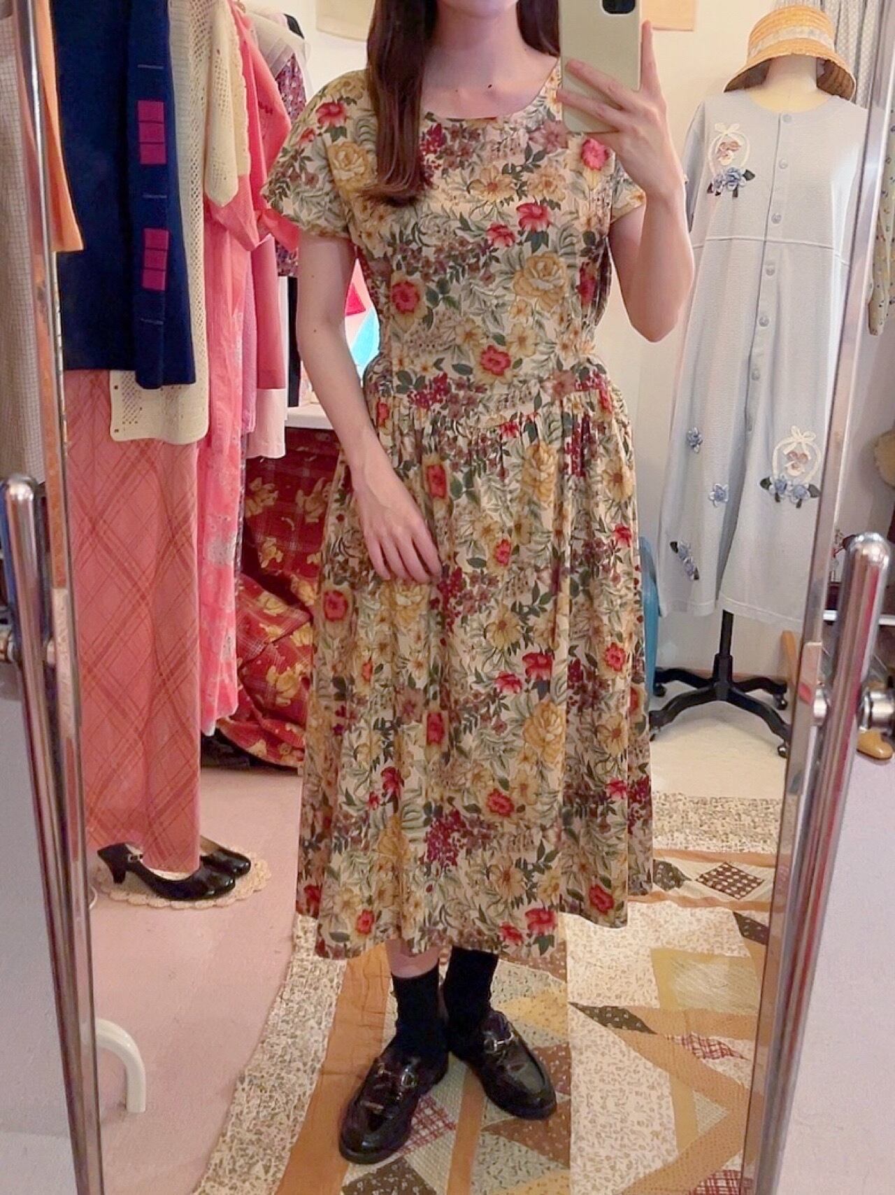 botanical flower waist ribbon one-piece