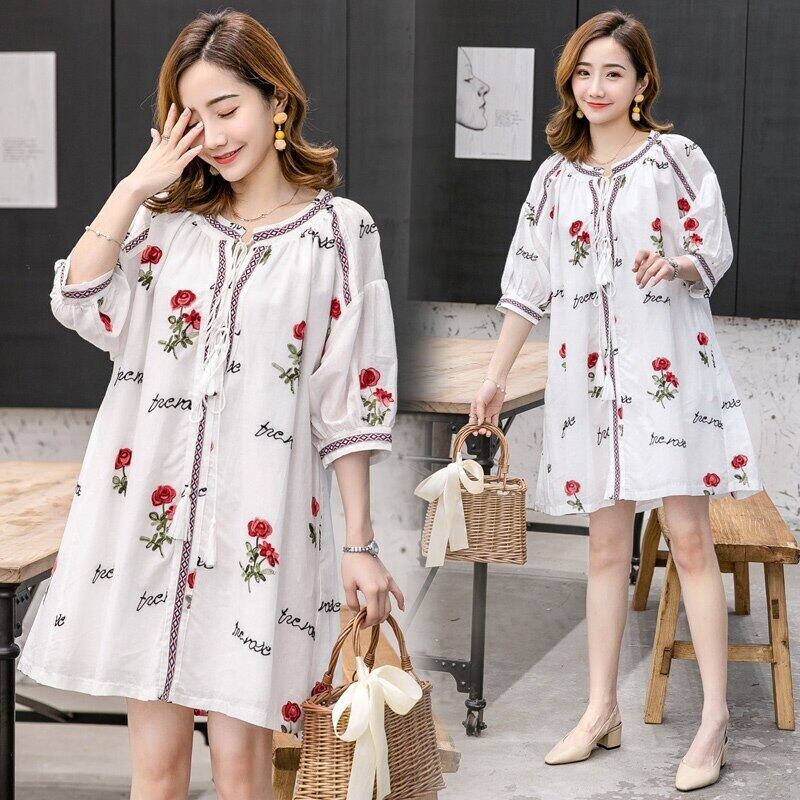 【新作】【送料無料】 2019夏マタニティドレス女性かわいい刺繡大型ドレス妊婦マタニティMD-01027 刺繍 大きめサイズ 大人ガーリー スウィート キュート カジュアル サマー 夏物 AL expec381779721174