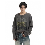 VINTAGE ストリート ヘンリーネック ロングTシャツ T2018