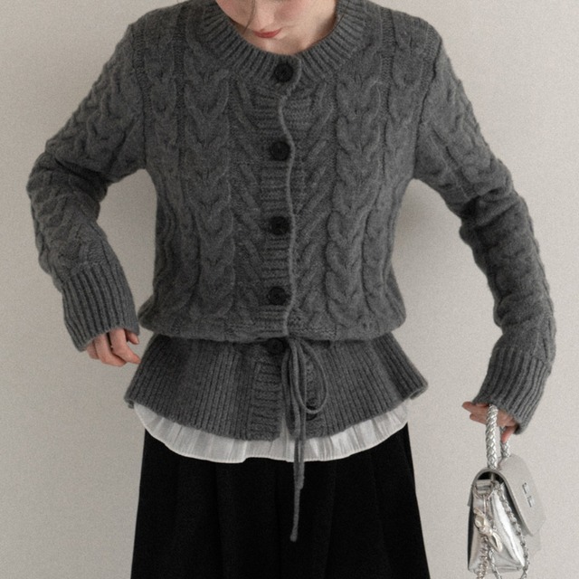 waist drawstring knit cardigan　J00437