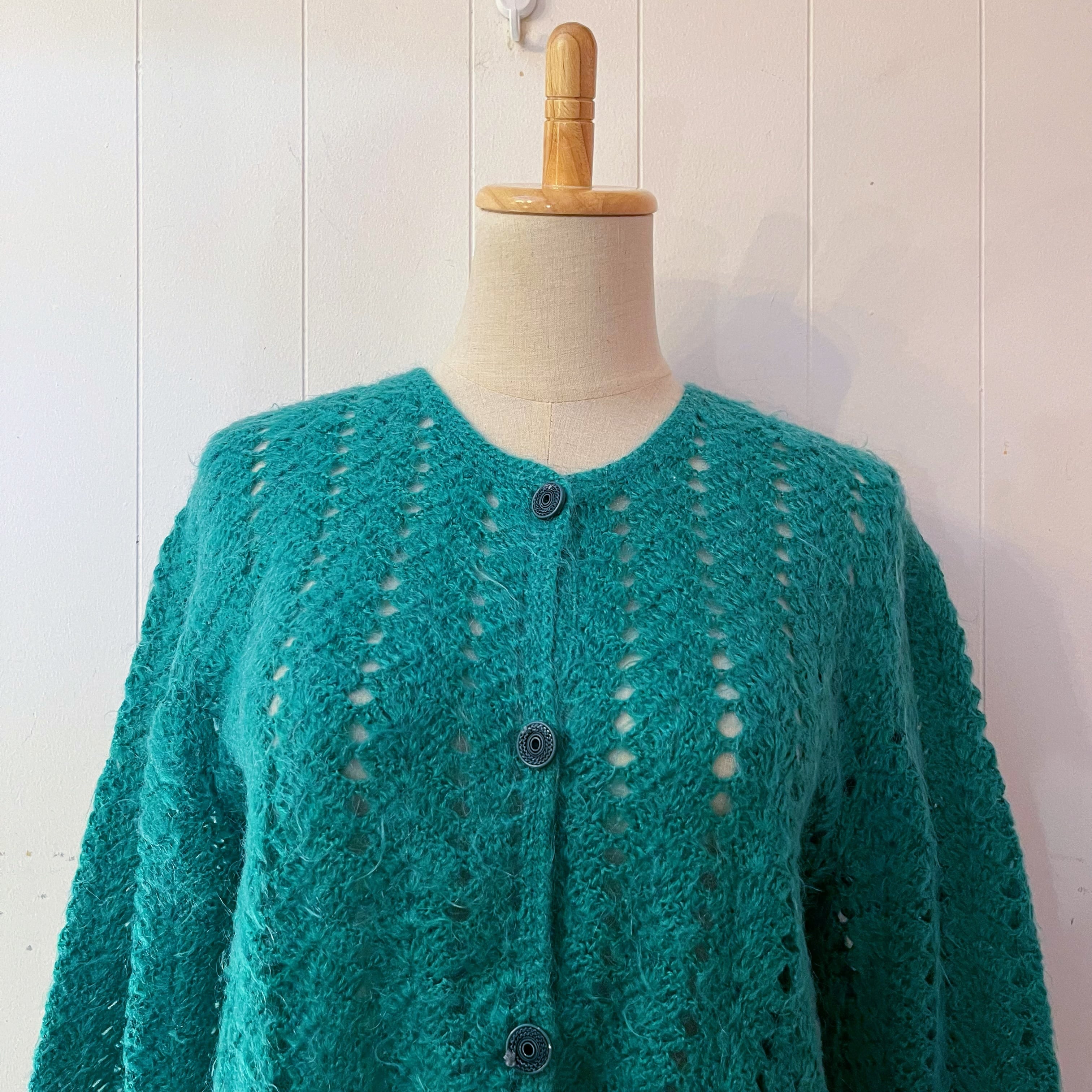 green crochet knit cardigan