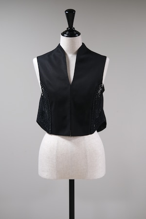 【Mame Kurogouchi】Cording Embroidery Detail Cotton Vest - black -