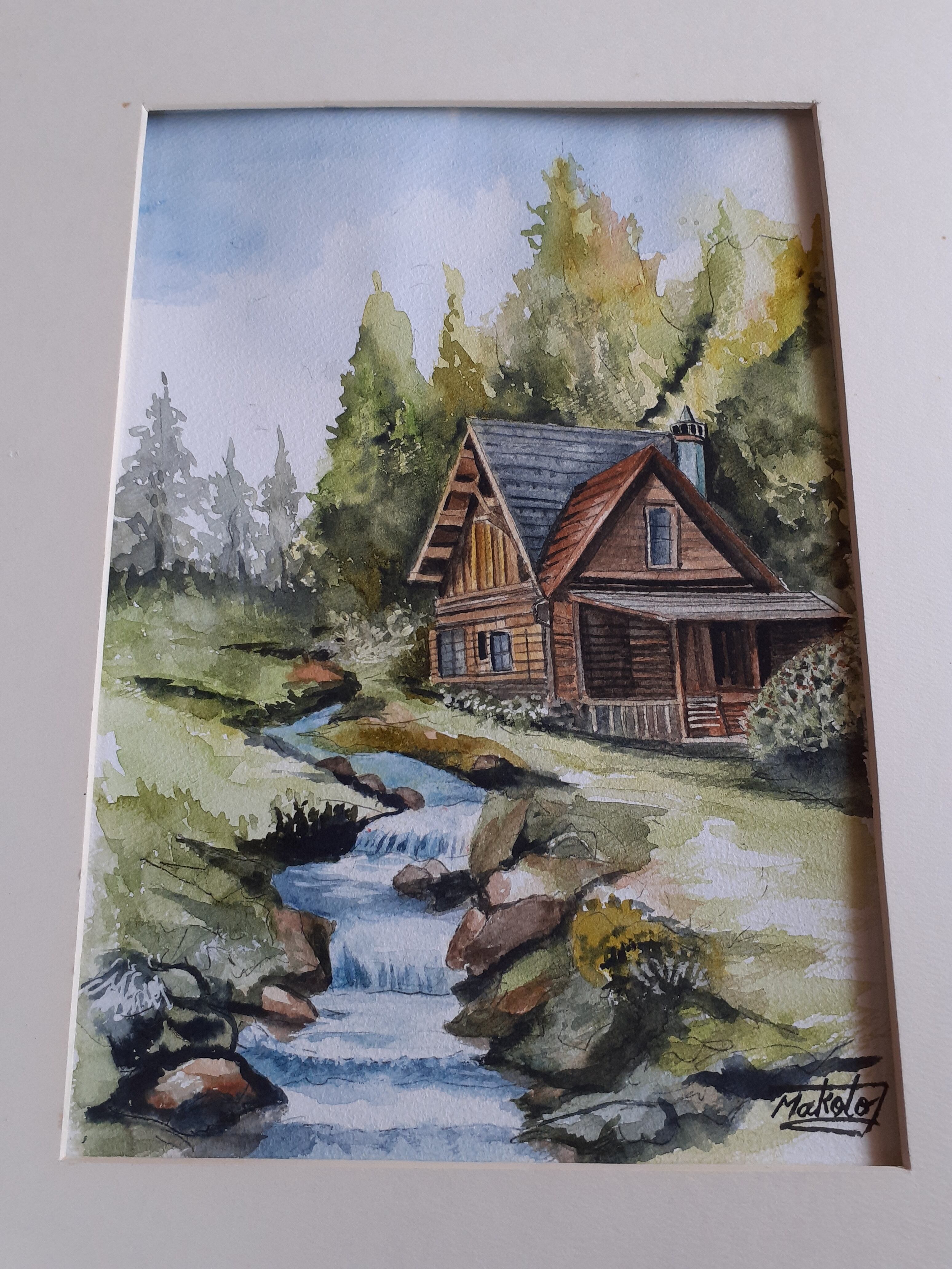 水彩画 山小屋 | 工房 和み
