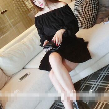 オフショル長袖ブラウストップス レディース リボン付きバルーンスリーブ シンプル 無地 SEXY セクシー ブラック 黒  大人可愛い