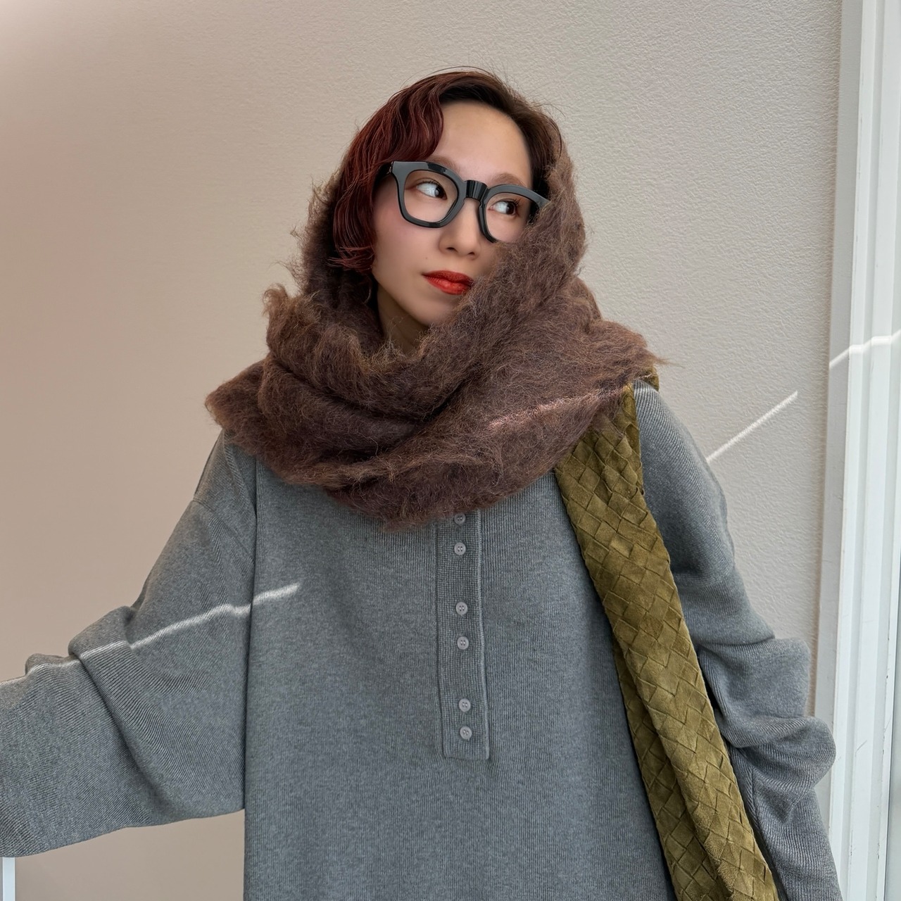 ボリュームシャギーストールマフラー/ブラウン