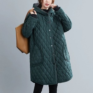 SOLID HOODED LAMBSWOOL LINING MIDI QUILTING JACKET COAT 3colors M-10407