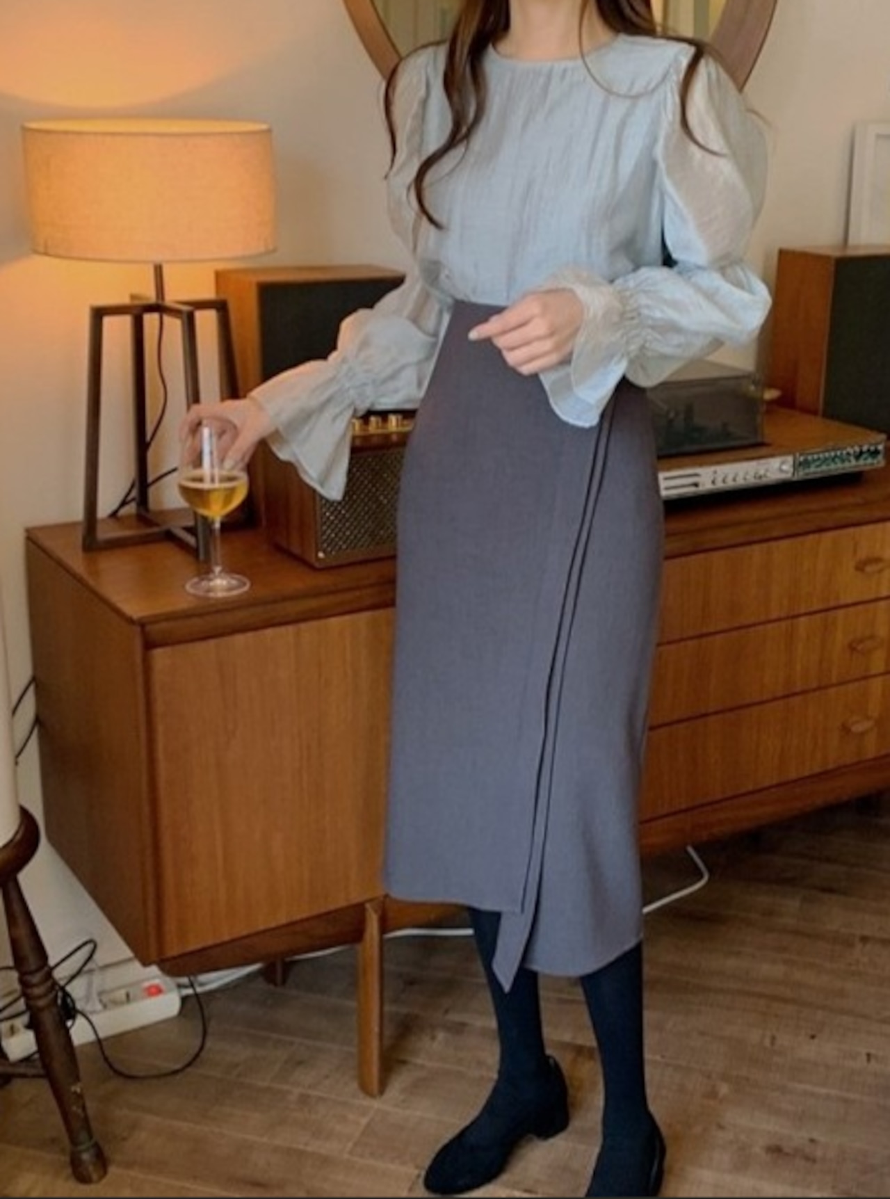 シースルーバックリボンブラウス D1280