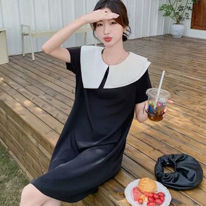 【送料無料】 ミニドレス Aライン フレア プルオーバー 半袖 大きめ襟 薄手生地 エレガント 可愛い 大人可愛い きれいめ シンプル カジュアル シック コンサバ 華やか 大人 上品 おしゃれ お洒落 主役級 こなれ感 高見え 高級感 フェミニン 無地 夏 レディース 女性用 お呼ばれ 入学式 入園式 結婚式 二次会 パーティ 演奏会 フォーマル ファッション コーデ スタイル 楽ちん 体型カバー 美脚 脚長 定番 着痩せ 垢抜け 存在感 ブラック 大人カラー モノトーン