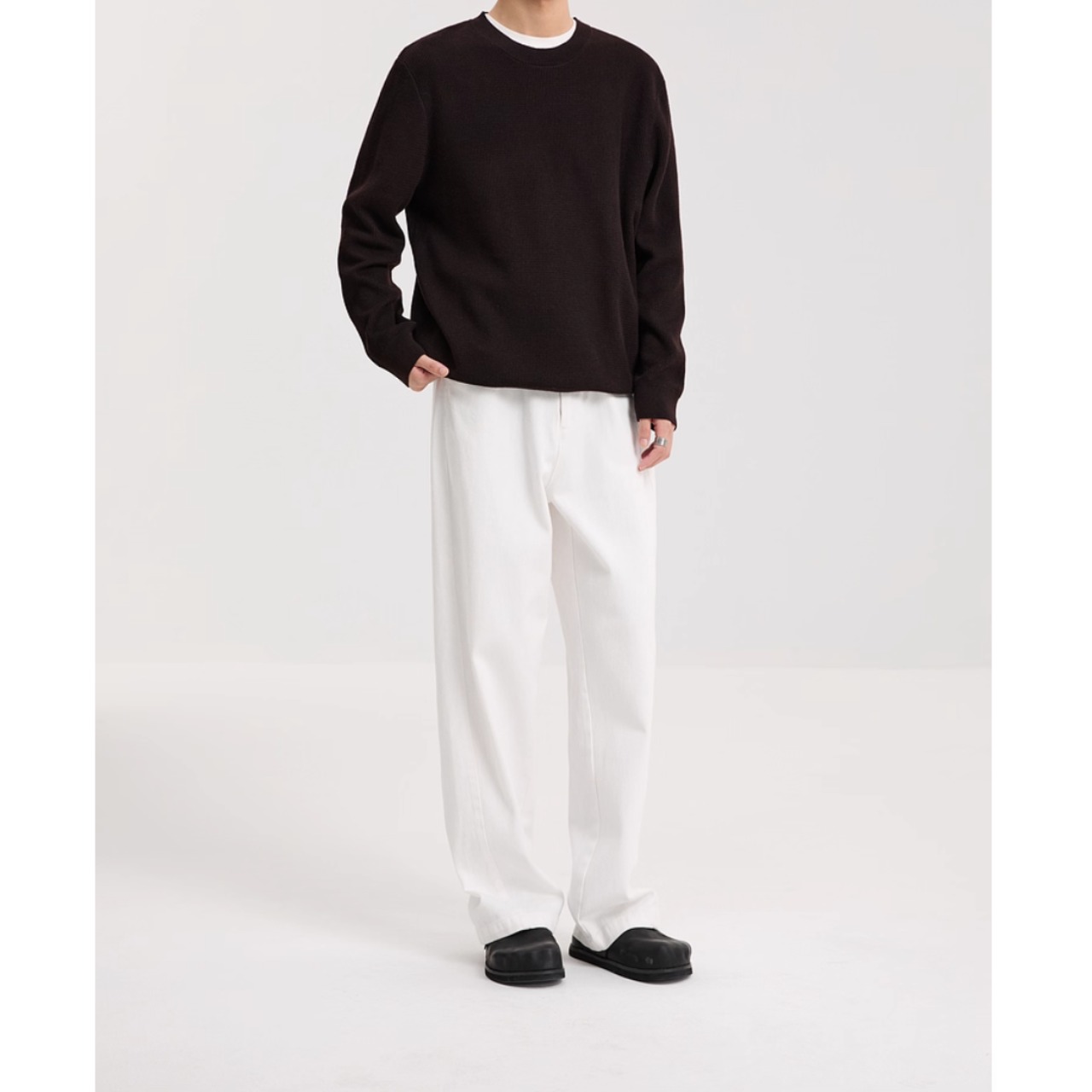 ラウンドネック 長袖ニットソー af0347