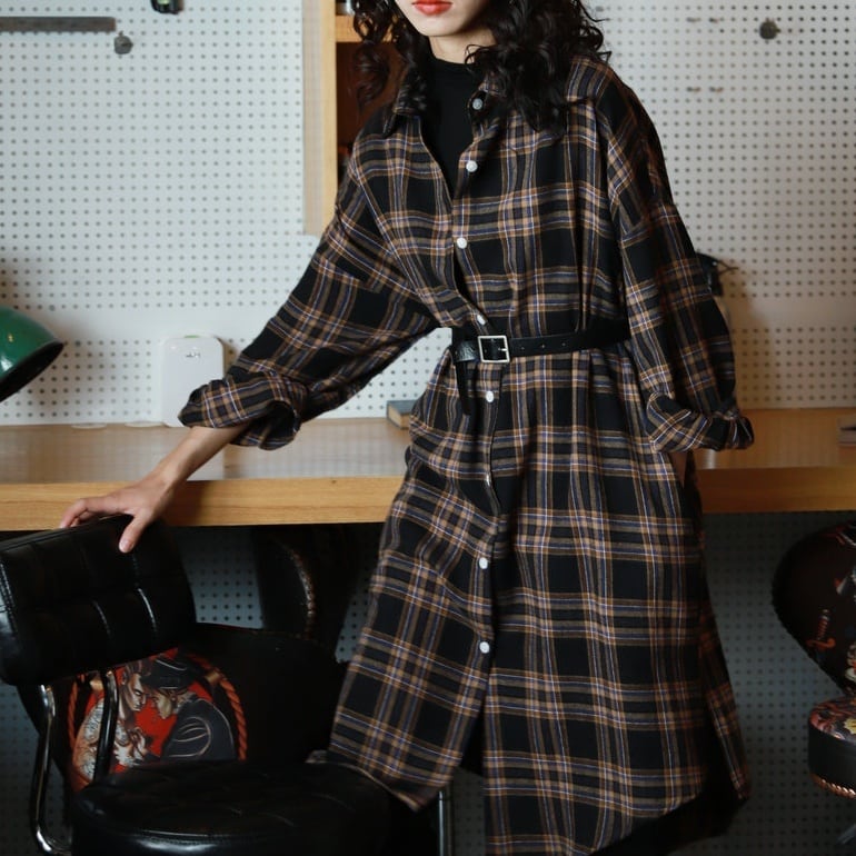 チェック柄　シャツワンピース チェック柄シャツワンピース【G1551】 | Fecaco - メンズ＆レディース