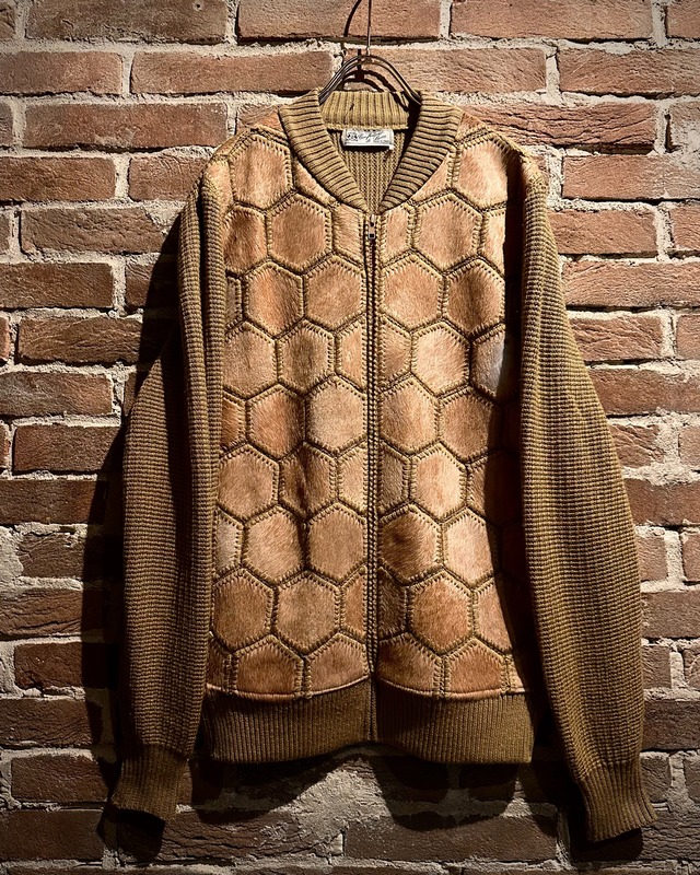 【Caka act3】60’s-70’s Unborn Calf Switching Vintage Zip Up Knit Jacket