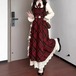 【2点セット】リボンタイキャンディスリーブブラウス+チェックマキシジャンスカ ・79110