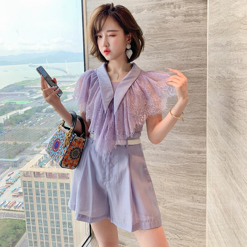 レーストップス ベルト ウェストショーツ セット レディース レッド 刺繍 ハーネス ブルマー MIUCO97394233272