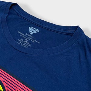 【SUPERMAN】2XL ビッグサイズ Tシャツ スーパーマン キャラt アメコミ DCコミック 映画 ヒーロー ロゴ プリント 半袖 ネイビー US古着