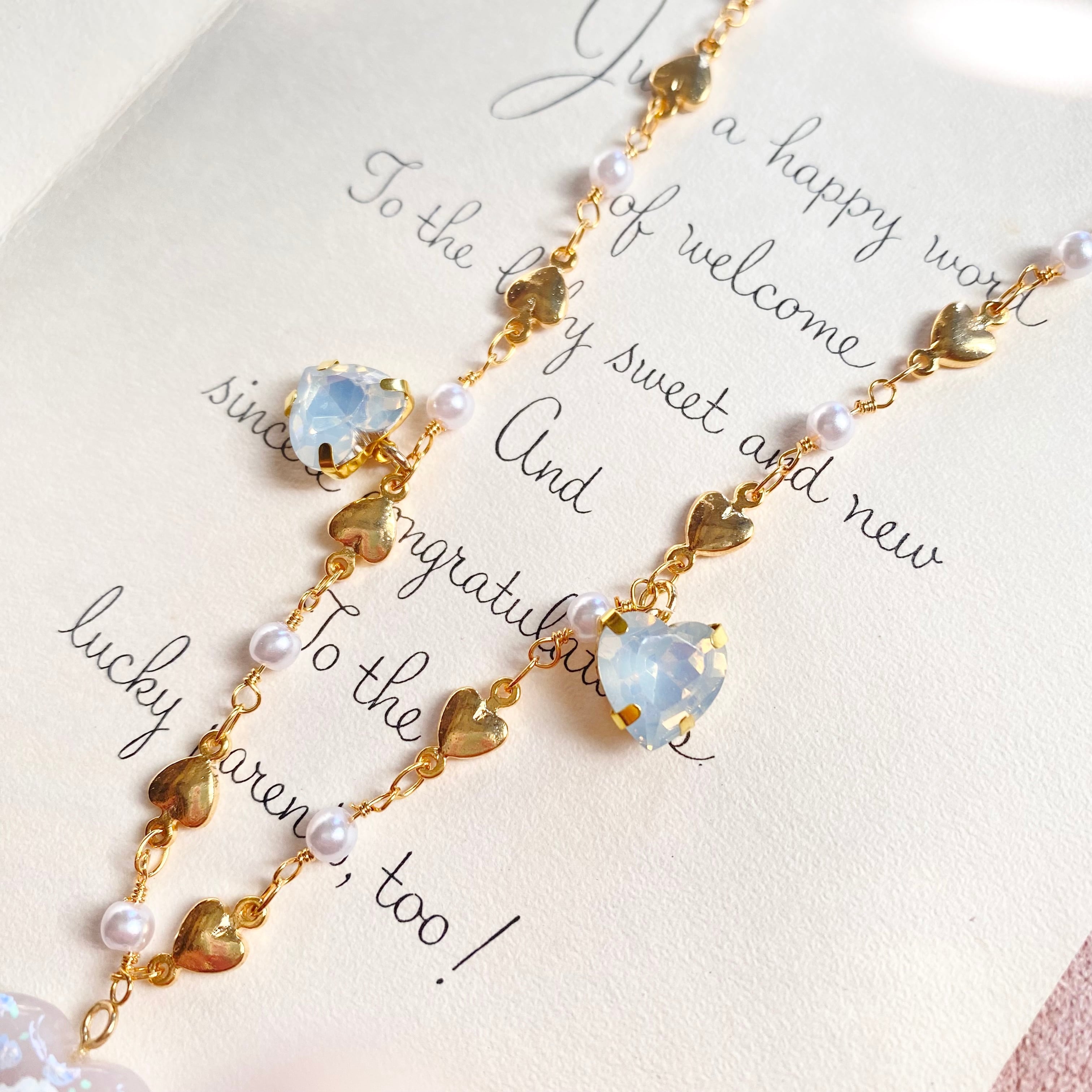 Hand painted heart stone neckless ペイントハンカチ柄ネックレス(BLUE)