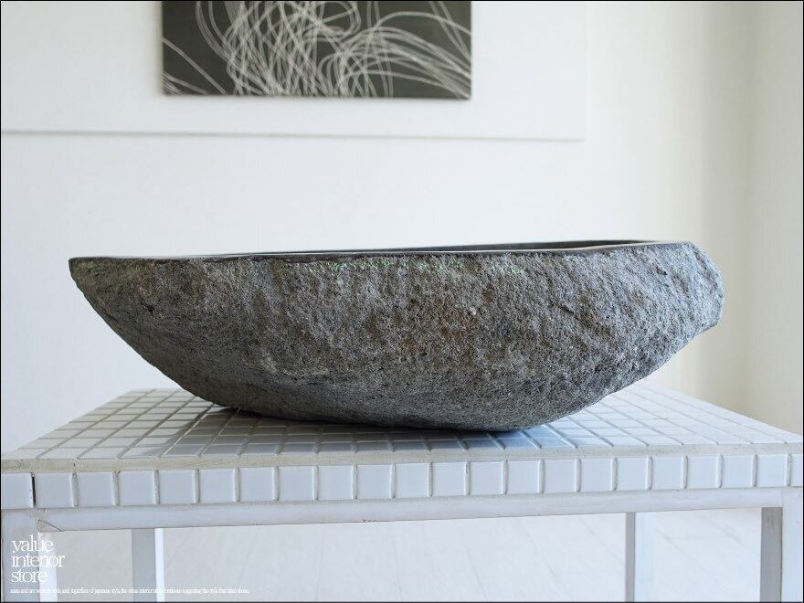 手洗鉢 自然石 洗面ボウルL-A33 洗面器 手洗いボウル 手洗い器 ウォッシュボウル 洗面資材 洗面材料 W54.5 x D37 x H16cm