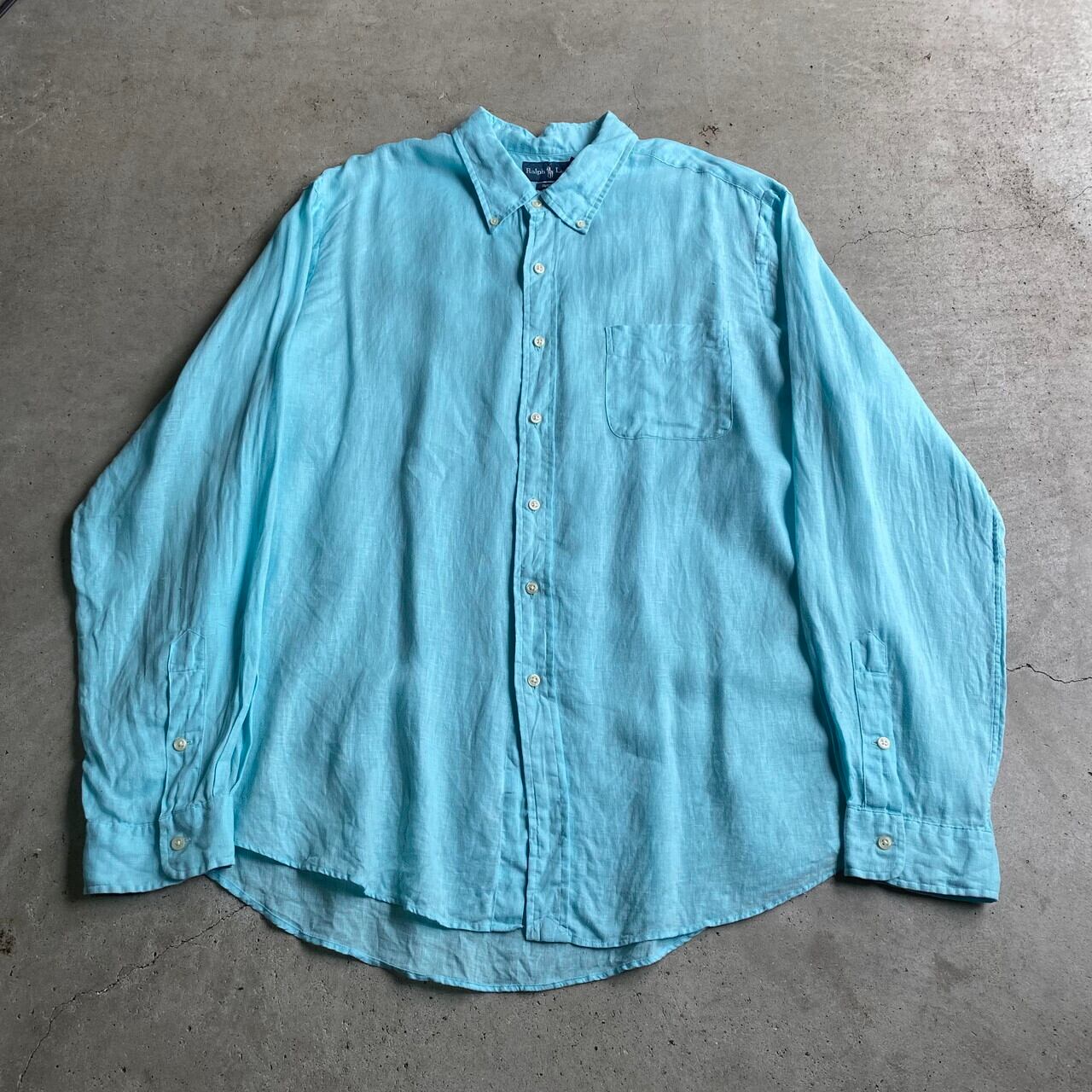 ビッグサイズ Ralph Lauren ラルフローレン Custom Fit 長袖 ボタンダウンシャツ リネンシャツ メンズ3xl相当 古着 ライトブルー 水色 大きいサイズ 長袖シャツ Sa24 Cave 古着屋 公式 古着通販サイト
