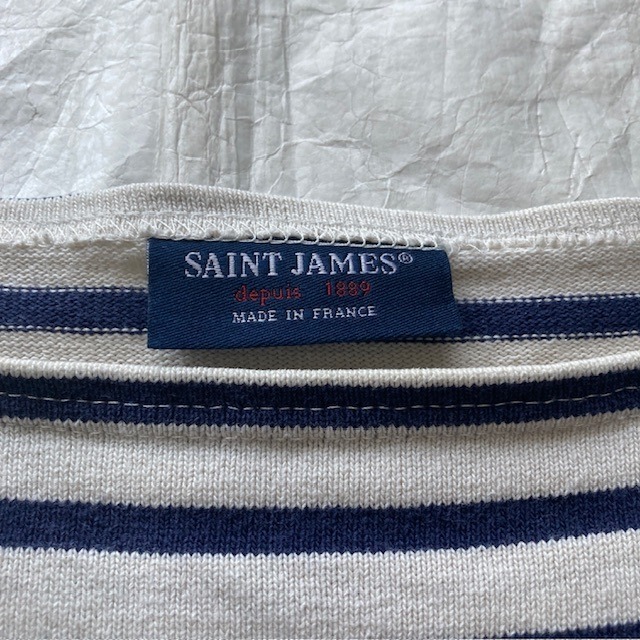 SAINT JAMES セントジェームス ウエッソン バスクシャツ ボートネック ボーダー フランス製 ネイビー×生成り 古着 T3.5 画像2