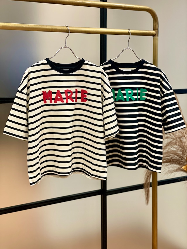 ボーダー◆5分袖ロゴカットソー