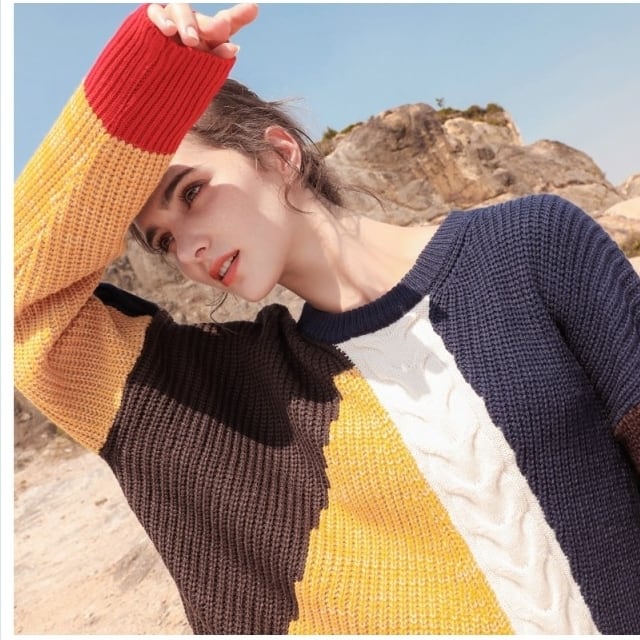 ミスティック マルチカラー付きニット マルチボーダーラガーニット