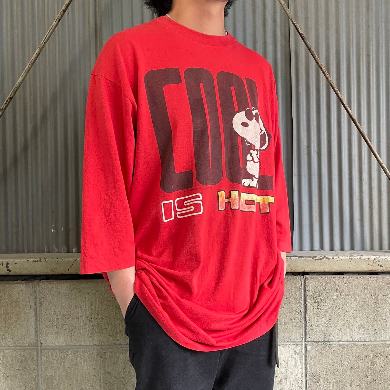 80〜90年代 JOE COOL スヌーピー キャラクタープリント ロング丈 7分袖 ビッグTシャツ メンズXL相当 古着 80s 90s ビンテージ  ヴィンテージ シングルステッチ レッド 赤色【Tシャツ】【FSS2308-30】 | cave 古着屋【公式】古着通販サイト