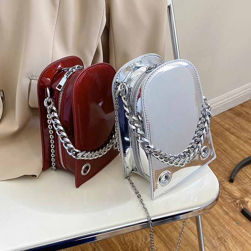 サマーチェーン レッド 夏物 メッセンジャーバッグ 手作りハンドバック85229934964