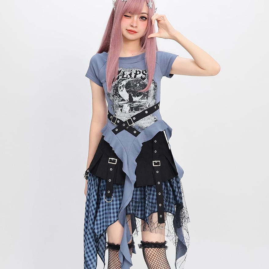 サブカル 服 地雷系 通販 甘辛MIX ミニスカート レイヤード アシンメトリー Catwish