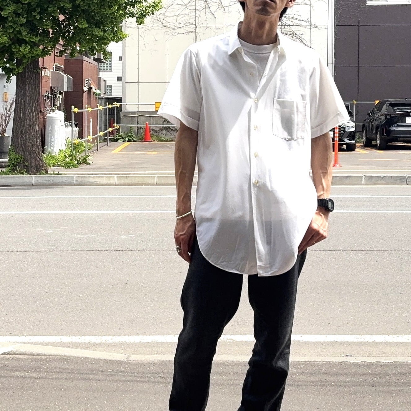 60S ARROW S/S Poly White Shirt【About 15 1/2】 | drop by