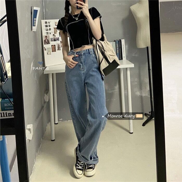 パンツ ハイウェスト薄手ルーズジーンズ スプリング 春物 モンロー35559722019