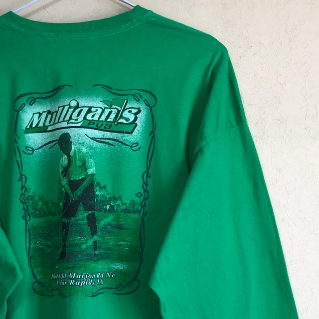 【2XLサイズ】"Mulligans PUB" スポーツバー 両面プリント L/S Tシャツ