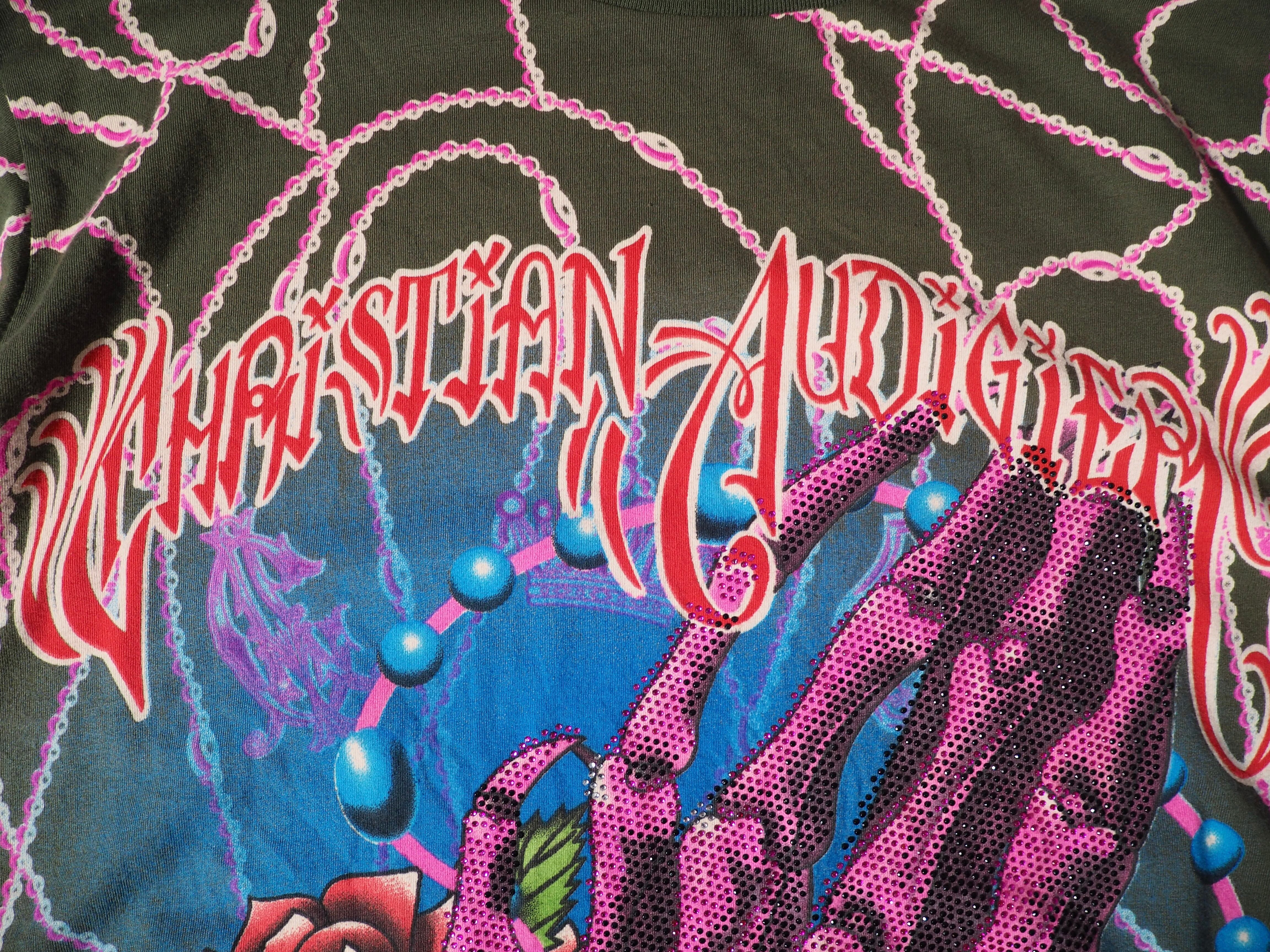 ” Christian Audigier ” rhine stone prayer printed Tee