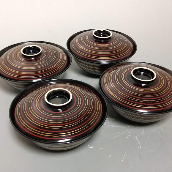 平戸焼 黒筋入蓋向 蓋碗 蒸茶碗 煮物碗 鶴峰 モダンデザイン 輪線 独楽