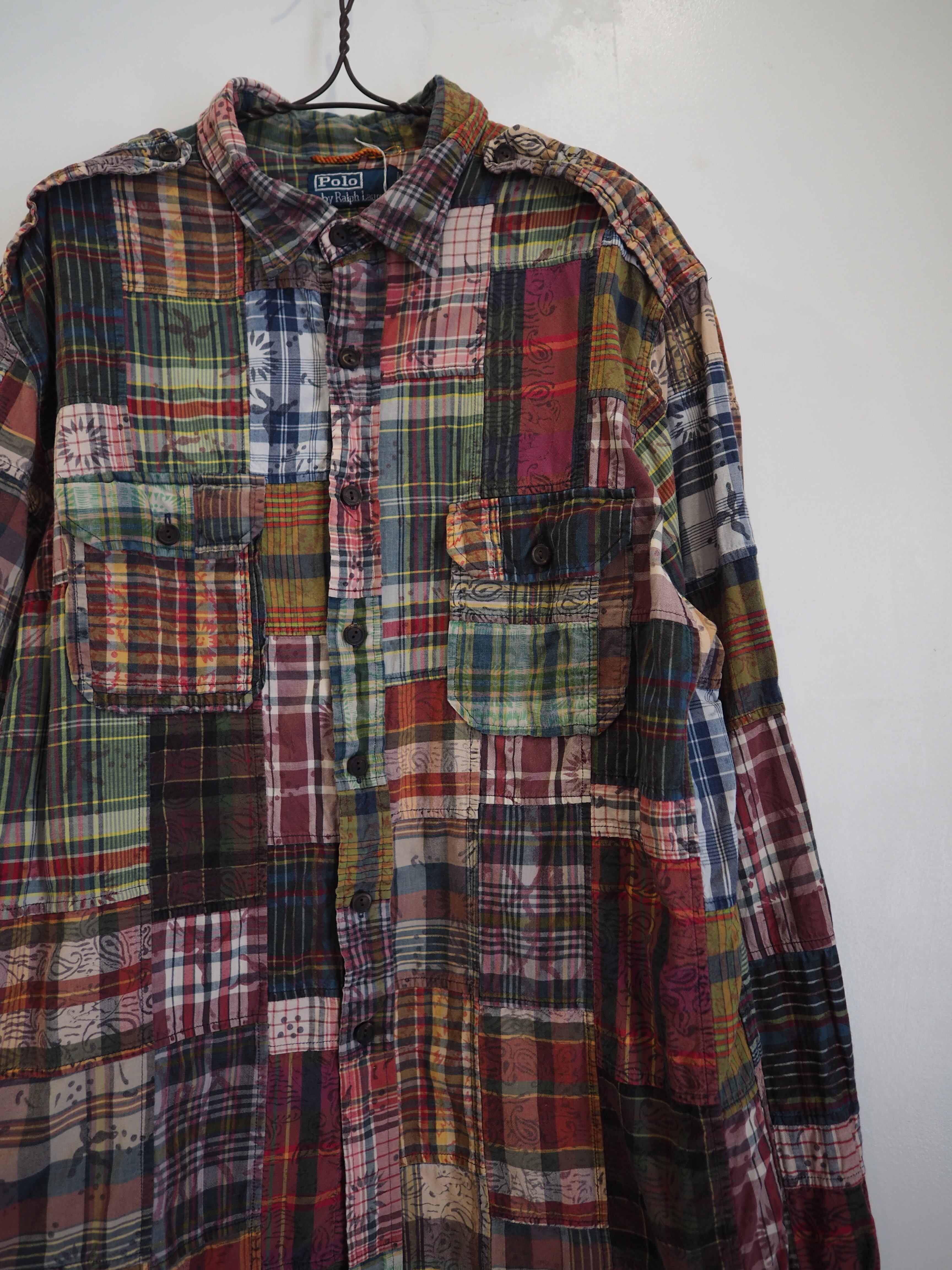 90s Ralph Lauren 長袖 パッチワークシャツ 古着 インド製 短丈 1990's Made in INDIA Ralph Lauren Patchwork Cotton Shirt | FESTINA