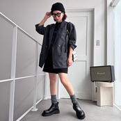 麻タッチダブルブレストJK/チャコール