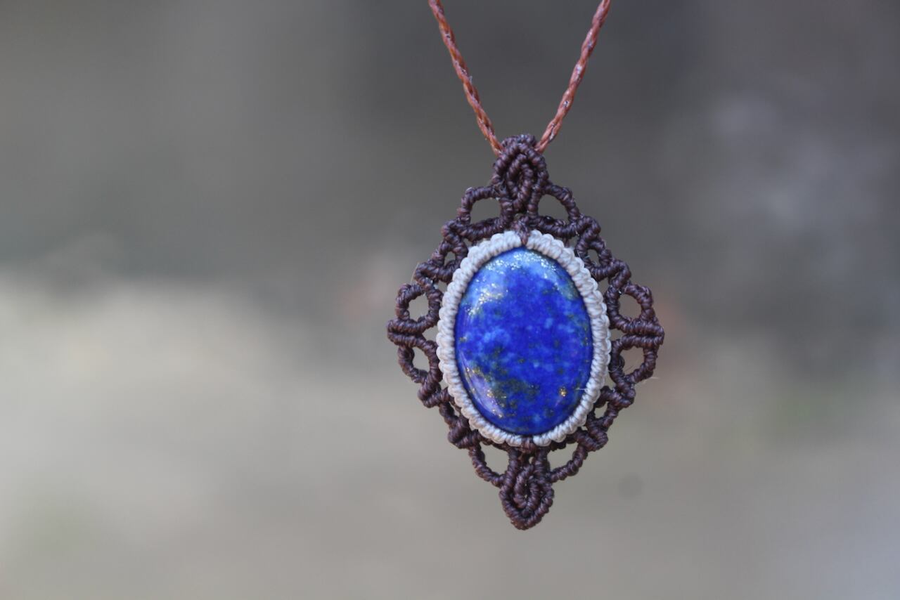 Lapis lazuli micro macrame design pendant