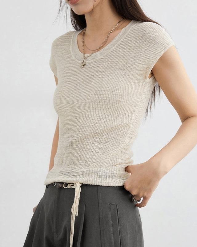 French sleeve sheer knit L0136
