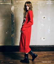 フラッグロゴロングニットドレス (RED) CQ-47114