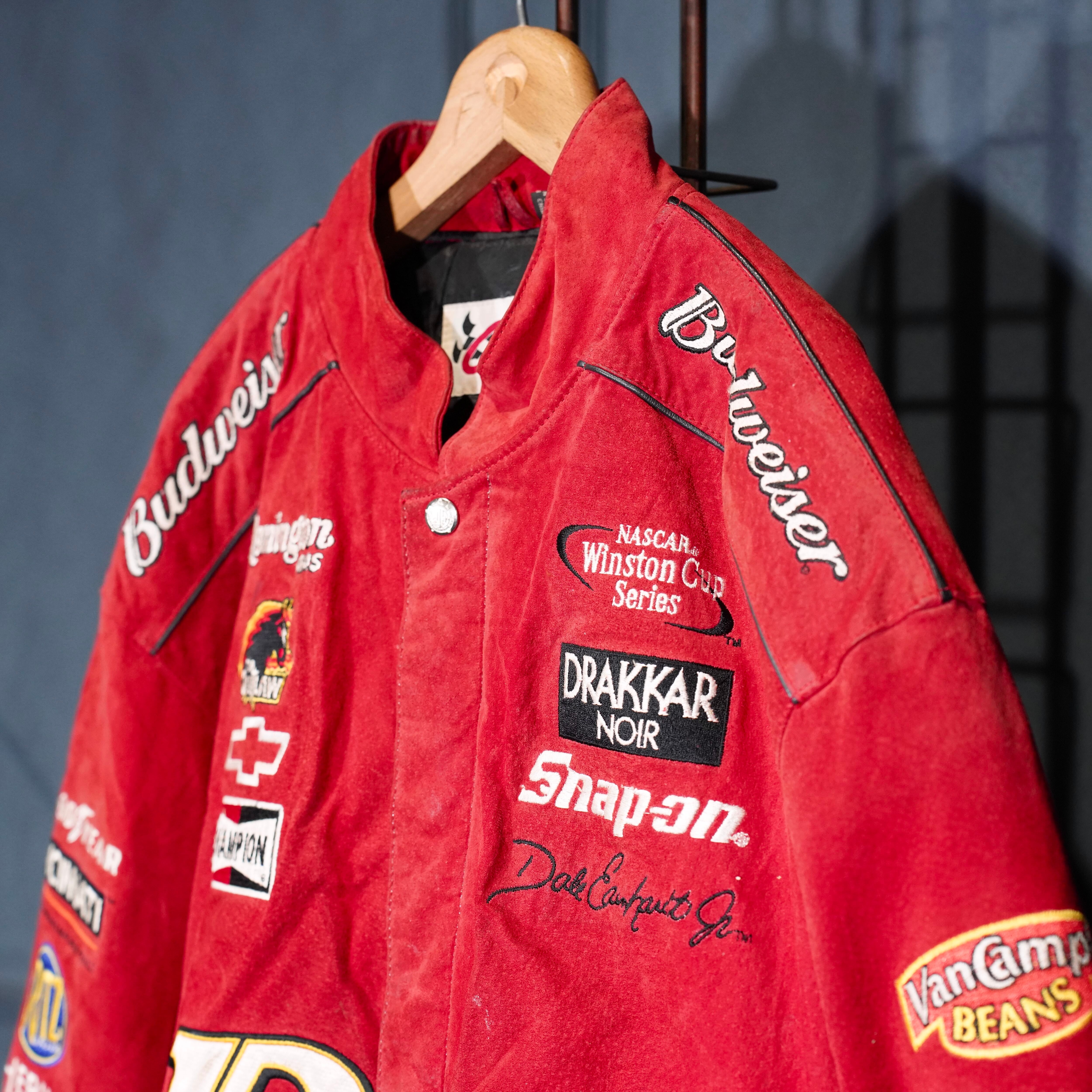 Budweiser リバーシブル レザー レーシングジャケット スタジャン 刺繍 USA VINTAGE CHASE AUTHENTICS JH DESIGN GROUP JEFF HAMILTON