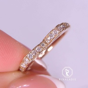 【華奢リング祭り】K18PG天然ダイヤモンド「ご縁を繋ぐおリボンリング」