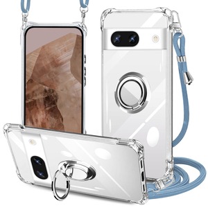 【人気】Google Pixel 8a ケース クリア ネック リング付き ショルダー pixel 8aケース 透明 耐衝撃 対応 ピクセル8a カバー 肩掛け 首かけ 斜めかけ 縄掛けスマホケース TPU ストラップ付き 携帯ケース 薄軽量 紐付き ネックストラップ ショルダー 肩掛け 長さ調整可能 取り外し可能 360°全面保護 多機能 斜めかけ 衝撃吸収(縄掛け-アッシュブルー)