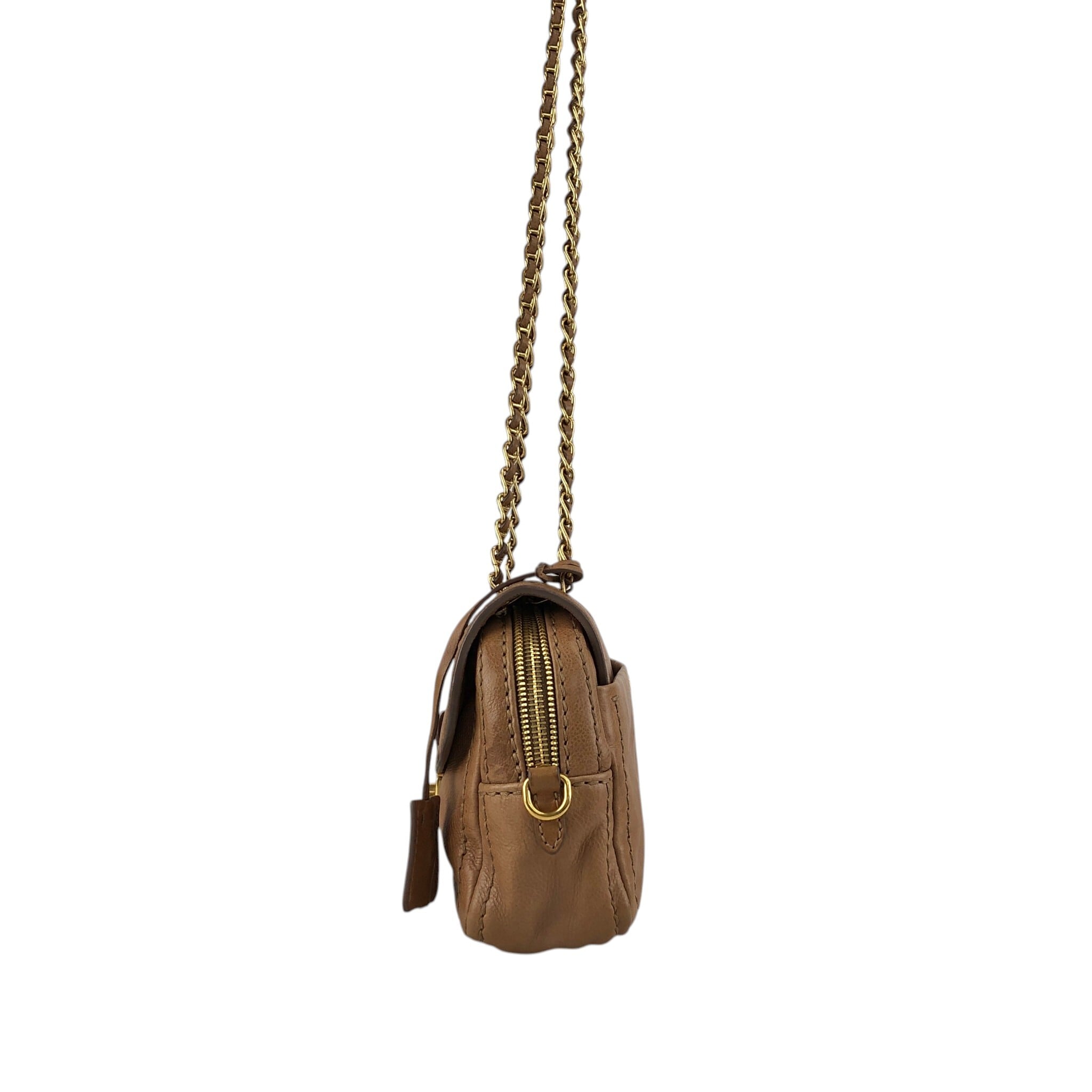 PRADA プラダ ショルダーバッグ ブラウン フロントロック レザー